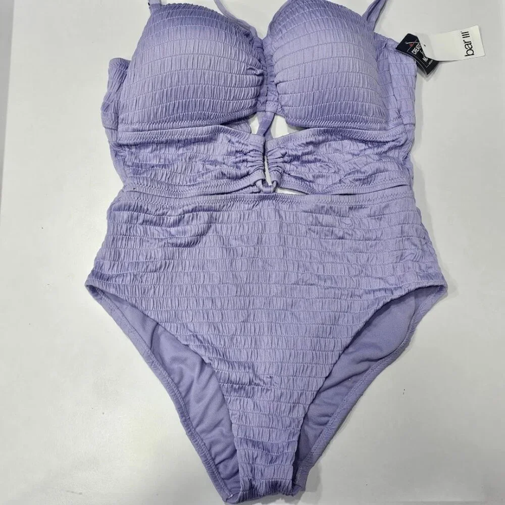 Bar III Pucker up Textured Key Lavender Haze One-Piece Swimsuit